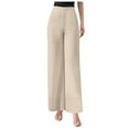 thumbnail image 1 of Pantalones acampanados de gasa de cintura alta para mujer: parte trasera elástica, cremallera lateral, tejido fluido, para bodas y cócteles, 1 of 7