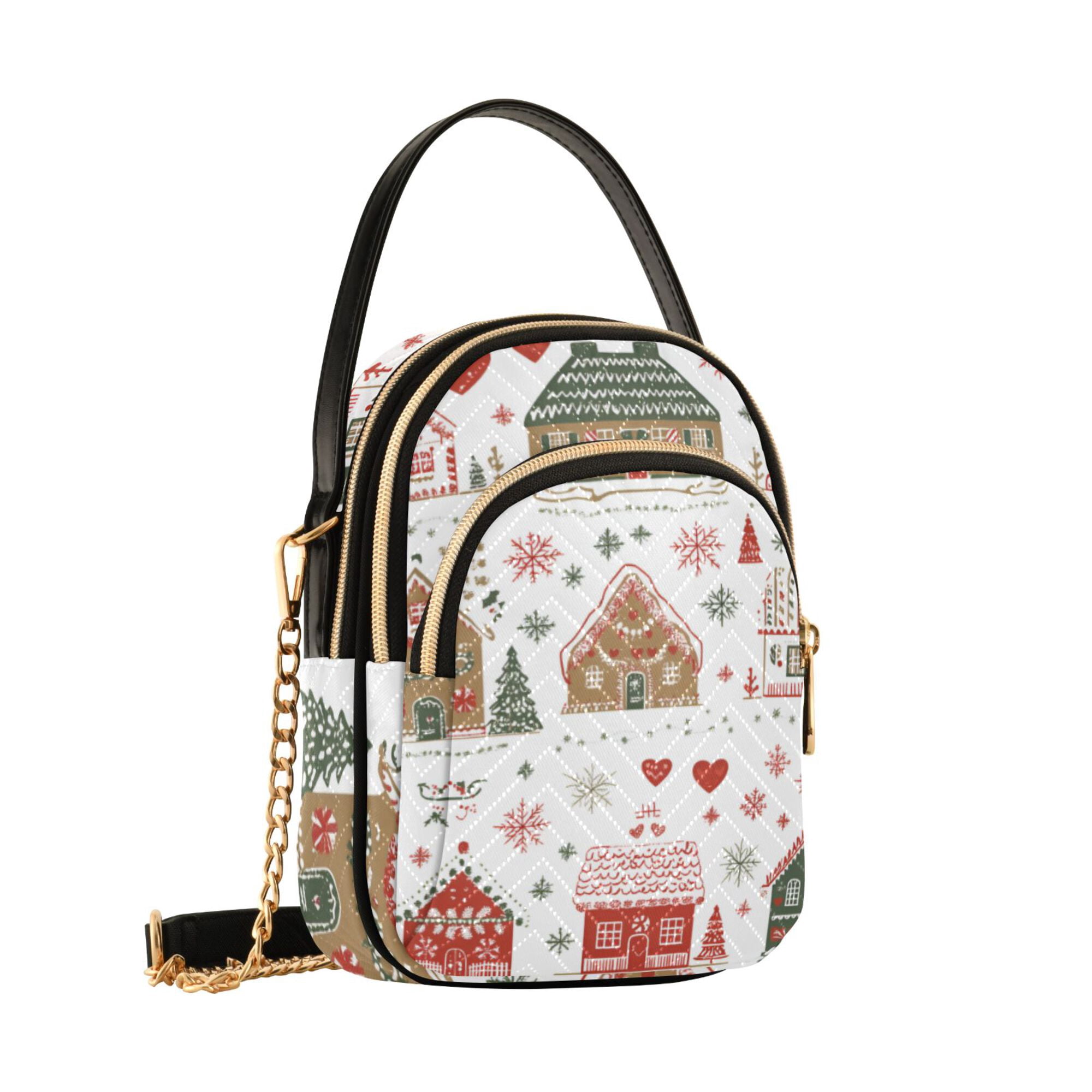 FORMRS Crossbody Bag for Women Quilted Travel Shoulder Cell Phone Purse with Chain Strap Handbag, Red Nordic Christmas House