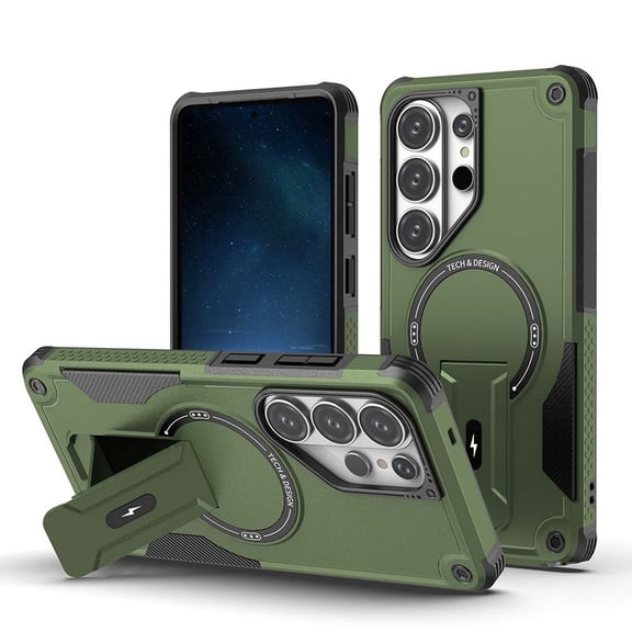 for Samsung Galaxy A37 Phone Case with Adjustable Kickstand,Compatible with Mag-Safe Shockproof Anti-fall Bumper Cases Heavy-Duty Rugged Magnetic Protective Phone Case Cover,Armygreen