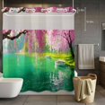 thumbnail image 3 of Pink Flower Tree No Hook Shower Curtain with Snap in Liner Small Boat Oil Painting Spring Plant Waterproof Bathroom Shower Curtain with See Through Top Window for Bathtub 72" x 72", 3 of 9