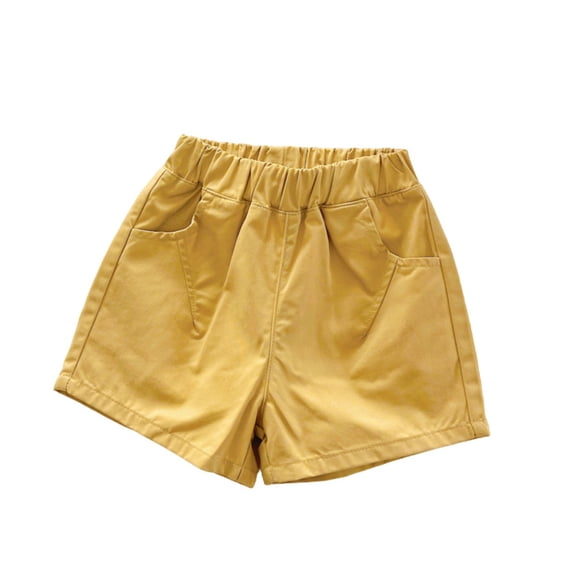 LUOGENLI Girls Shorts Size 8 Cotton Girls Summer Casual Shorts Kids Elastic Waist Play Shorts Comfortable Basic Bottoms (Yellow Size 6-7 Years)