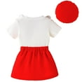 thumbnail image 4 of CAICJ98 Baby Toddler Girl Outfits Summer Clothes Crew Neck Knitted Cotton Short Sleeves Flower Tops+Mini Bow Skirts+Beret 3Pcs Set (Red,12-18 Months), 4 of 7