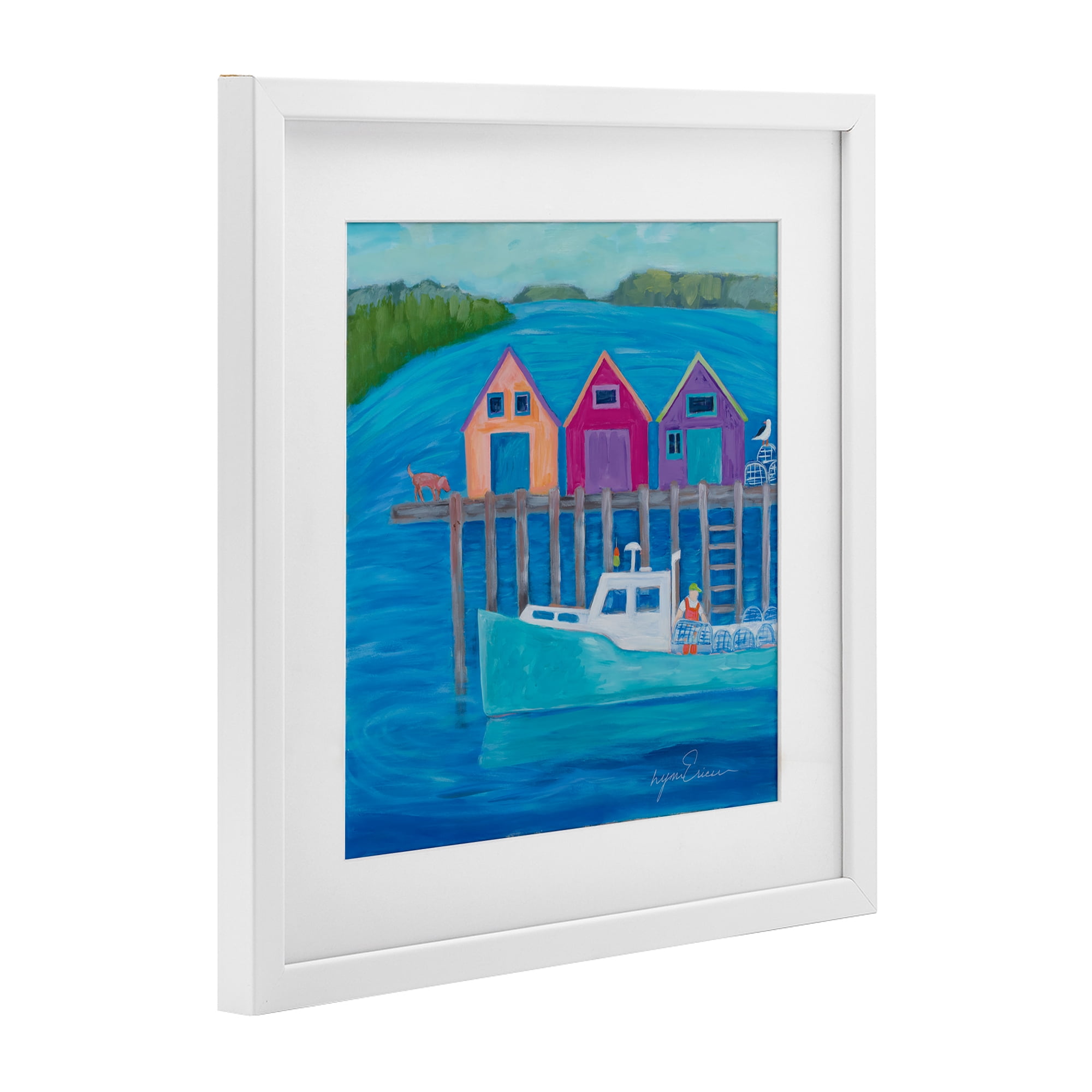 Stupell Industries Work Day at Seaside Village White Framed Print Under Glass, design by Lynn Ericson Fine Art