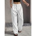 thumbnail image 4 of Womens Baggy Wide Leg Pants Casual Stripe Elastic Waisted Palazzo Harem Pants with Pockets White XL, 4 of 7