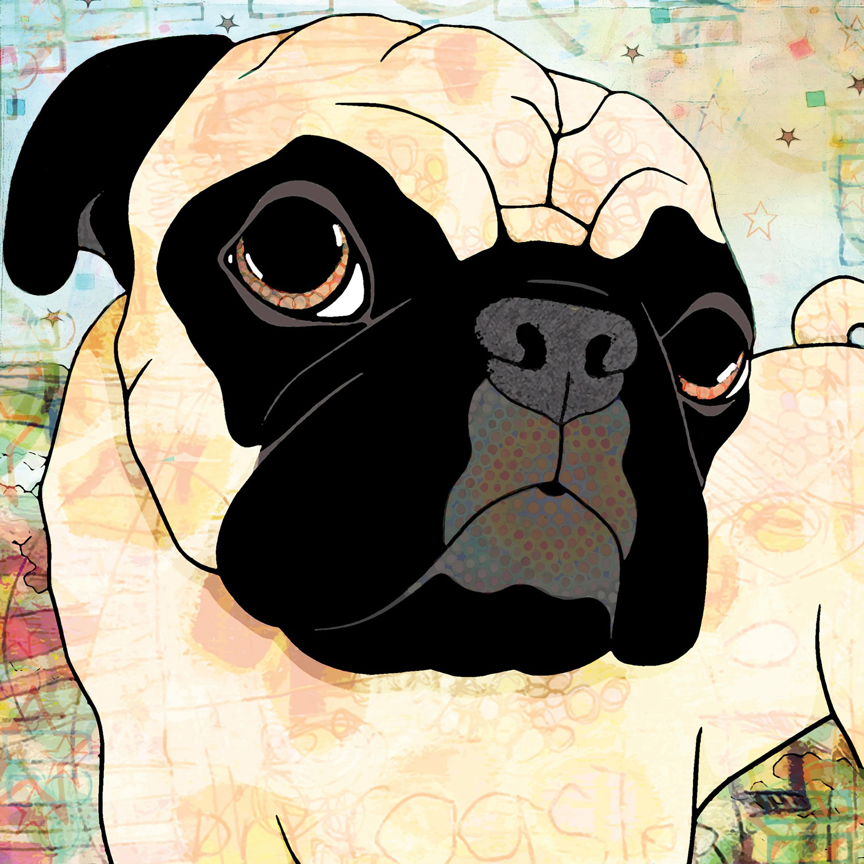 "Pug Mug" Painting Print on Wrapped Canvas