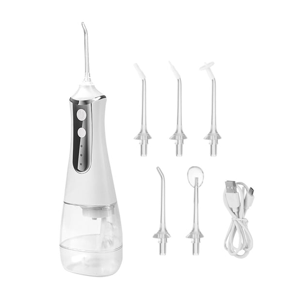 Qarigey Irrigador bucal USB Recargable Flosser de agua Chorro de agua portátil 350ML Tanque de agua Limpiador de a prueba de cuidado de los oídos Blanco
