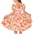 thumbnail image 4 of Casual Floral Dresses Girls Kids Puff Sleeve Cross Back Summer Dress Round Neck Trendy Aline Swing Outfits Orange, 6 Years, 4 of 7