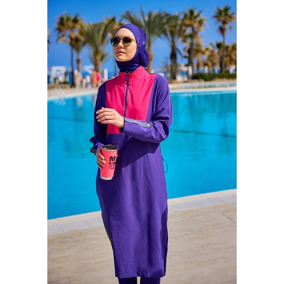 Purple Full Coverage Modest Swimwear Burkini Set M2527-2