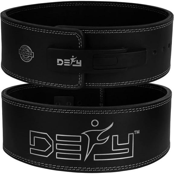 DEFY Sports Lifting Lever Belt Suede Leather - Stainless Steel Buckle 4-inch-Wide Powerlifting Belt, Black