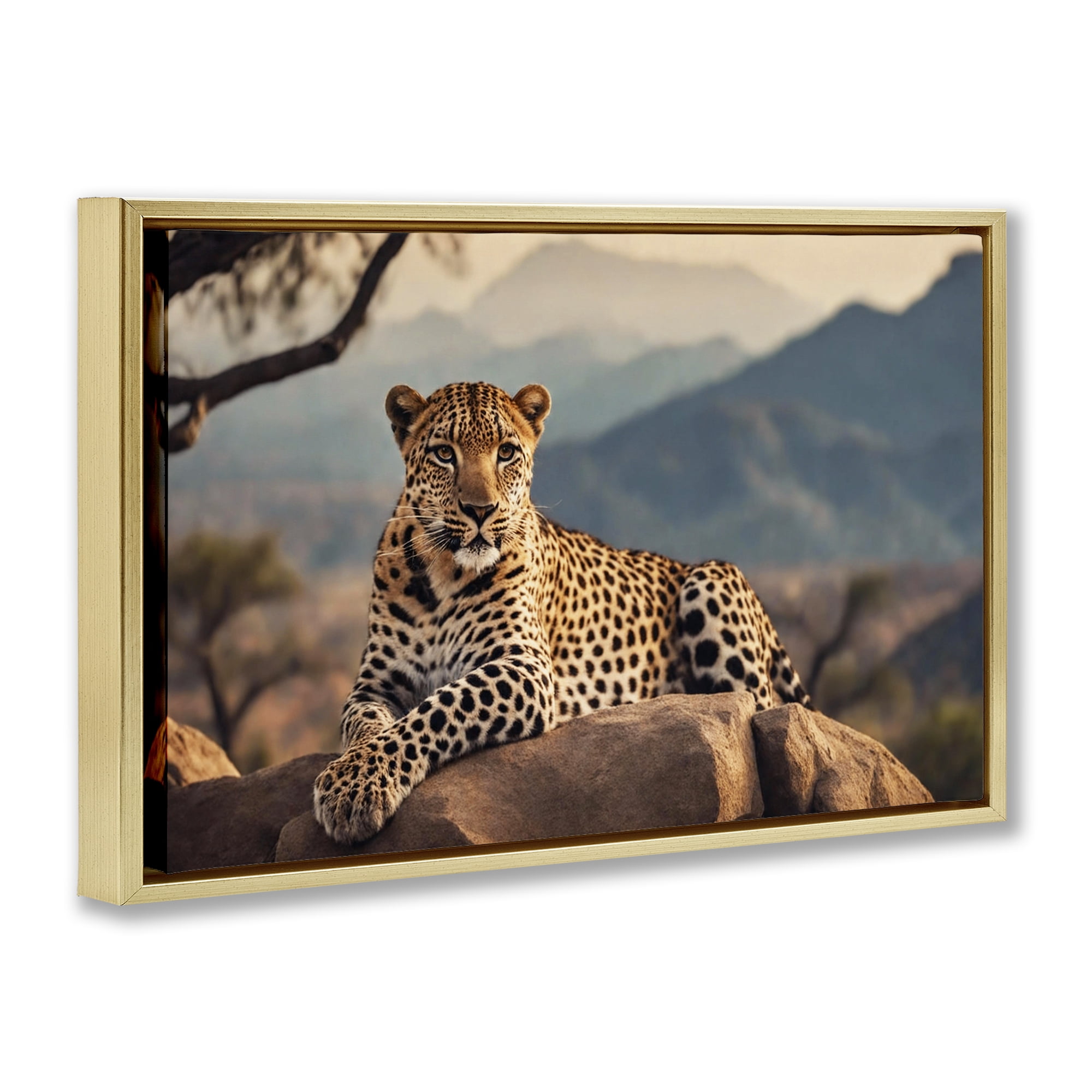 Stupell Industries Intense Watching Cheetah Animals Photography Gold Floater Framed Canvas Art Print Wall Art, 31 x 21
