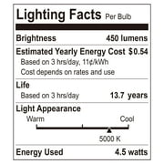 Great Value LED Ceiling Fan Bulb, 4.5-Watt (40W Eqv.) A15 Shape E26 Base Daylight, 2 Pack