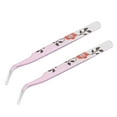 thumbnail image 1 of Unique Bargains Precision Curved Tip Tweezer Stainless Steel Multifunctional Pink Silver Tone with Flower Print 2Pack, 1 of 5