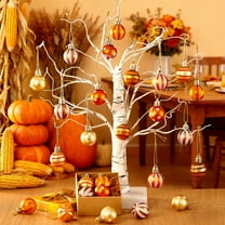 Taicans 24PCS Vintage Orange Christmas Hanging Balls (1.18in) - Thanksgiving & Xmas Tree Decor,Shatterproof Holiday Ornaments with Attached String,Reusable Lightweight Decor for Home/Party