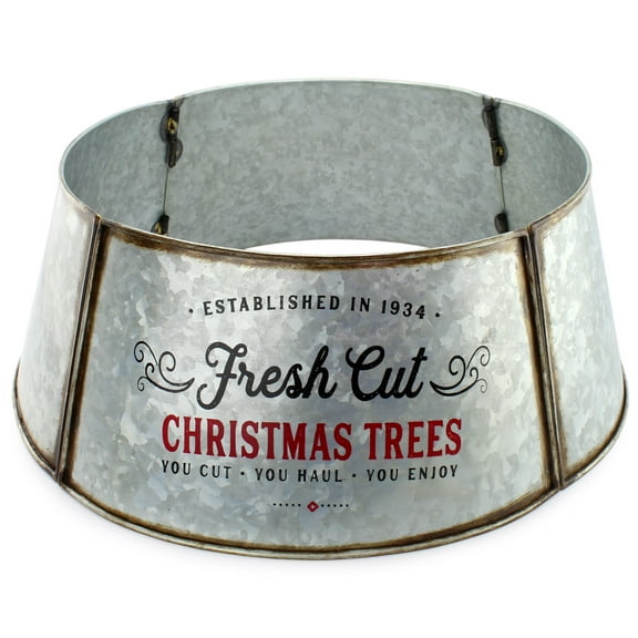 AuldHome Design Galvanized Metal Christmas Tree Collar (23-Inch Diameter Base); Small Size for Short Trees and Pencil Trees