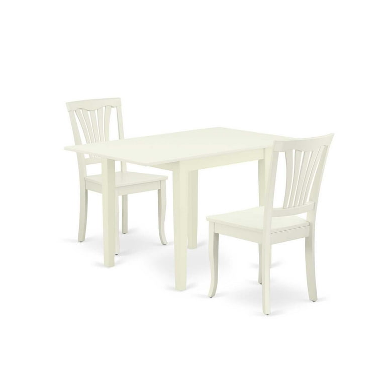 Set Tavolo Da Pranzo Allungabile 3 Pezzi East West Furniture: Tavolo Con Foglie E 2 Sedie, Legno E Finitura Bianca, Stile Classico