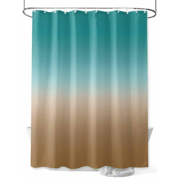 Brown Cyan Shower Curtain, Turquoise Gradient Waterproof Shower Curtain Set with 12 Hooks Lightweight Washable Fabric Shower Curtains for Bathroom 72x72 Inches