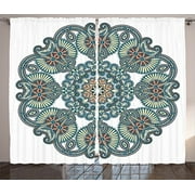 Ambesonne Mandala Curtains, Traditional Ornamental Pattern of Folkloric Motifs Lace Like Design Ethnic Art Eastern Concept Print, Living Room Bedroom Window Drapes 2 Panel Set, 108" X 90", Yellow Teal