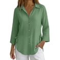 thumbnail image 2 of Only Moment Lightweight Soft Casual Shirts for Women Long Sleeve V Neck Bamboo Nodes Cotton Dressy Collared Shirts Trendy Business Casual Work Blouses Vacation Outfits 2026 Green,M, 2 of 6