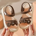 thumbnail image 6 of ZACPNCV Girl's Sandals Clear Rhinestone Glitter Ankle Strap Flat Sandals Summer Beach Vacation Sandal Khaki 9.5-10 Years, 6 of 7