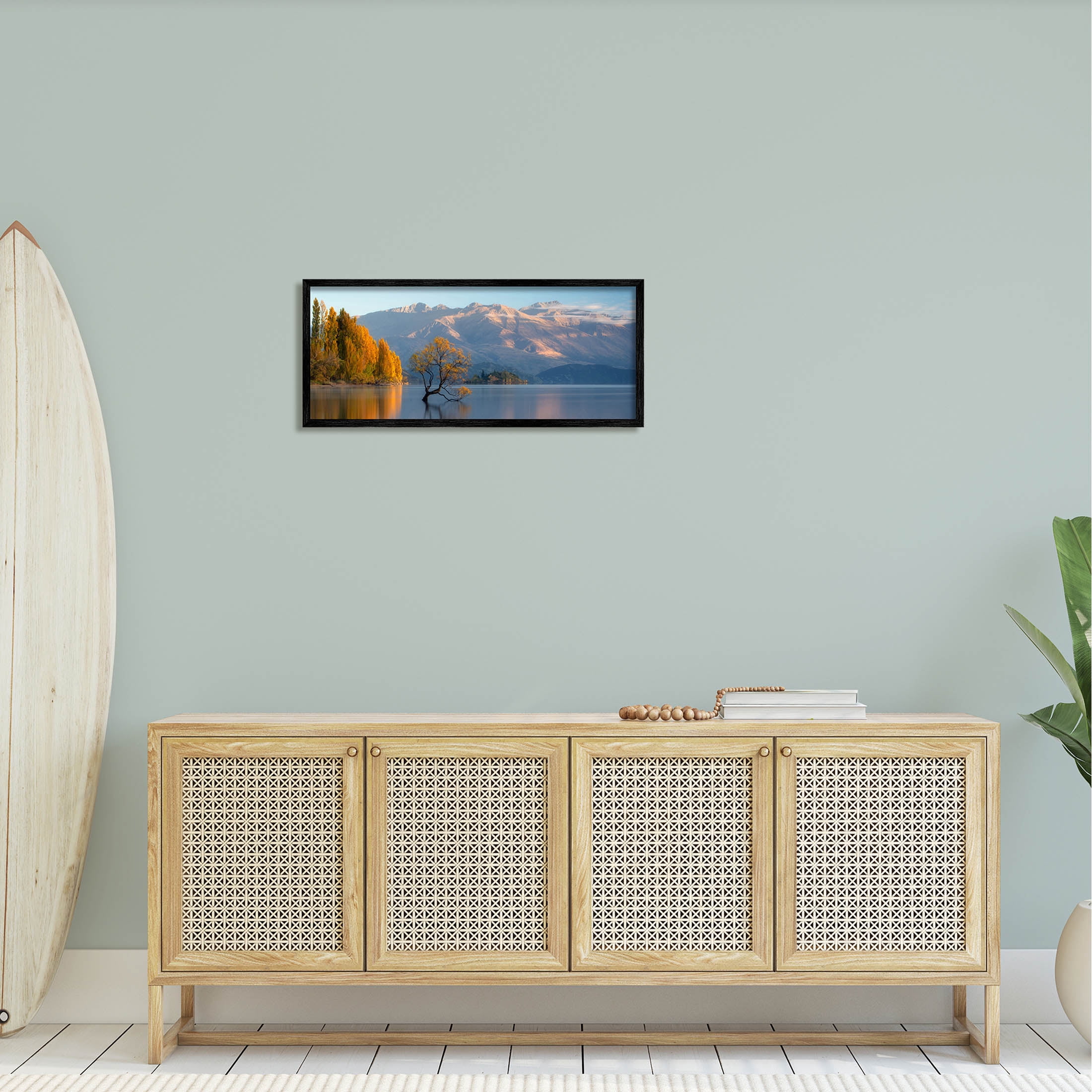Relaxing Lake Reflection Distant Mountains Landscape Photograph Black Framed Art Print Wall Art