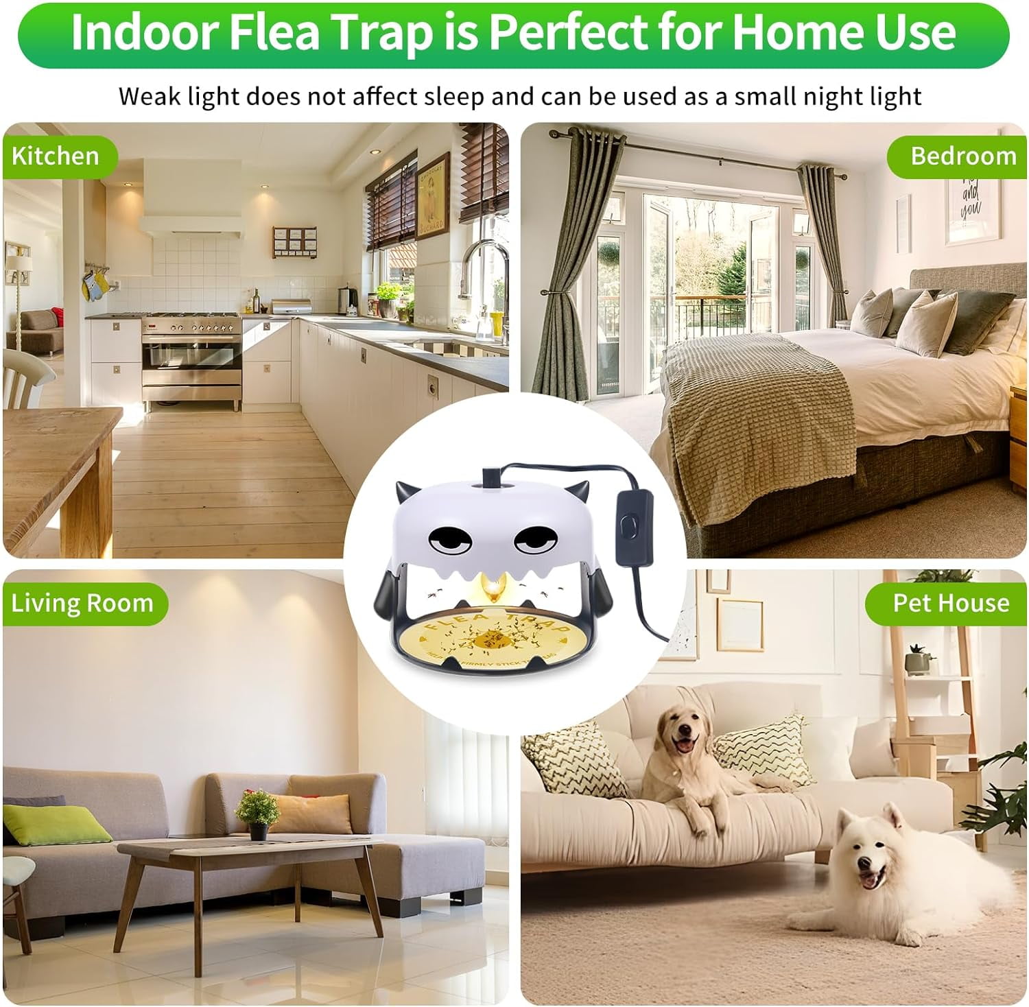 G®PEH Flea Traps, 2 Pack for Inside Your Home Flea Killer Indoor with 4 Flying Insect Trap Sticky Refill Discs Bed Bug Trap, Harmless & Friendly to Pets & Kids Pest Control Trap