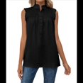 thumbnail image 2 of Blusas Sin Mangas con Cuello Abotonado para Mujer, Blusas con Volantes en el Pecho y Plisadas, Camisetas Básicas Informales, Blusa Negra Talla S, 2 of 9