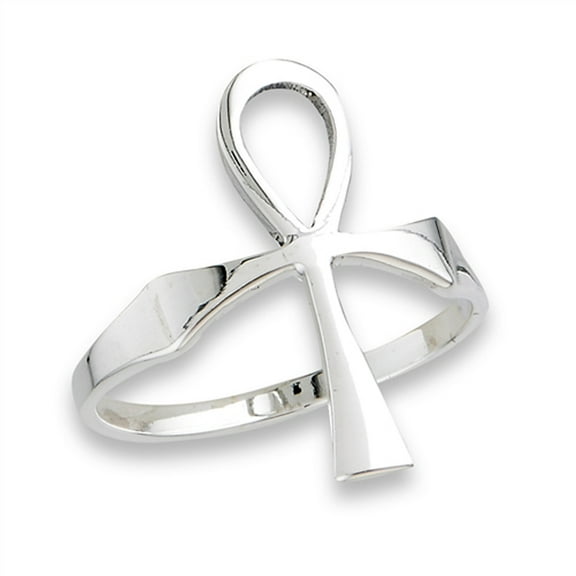 High Polish Ankh Cross Ring .925 Sterling Silver Band Jewelry Female Male Unisex Size 9