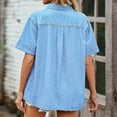 thumbnail image 5 of Kovlvoll Women's Tops Summer Solid Color Casual Lapel Collared Short Sleeved Denim Button down Shirts with Pockets, 5 of 6