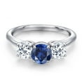 thumbnail image 3 of Gem Stone King 925 Sterling Silver Blue Created Sapphire and White Topaz Engagement Ring for Women | 2.20 Cttw | Round 6MM | Gemstone September Birthstone | Size 8, 3 of 6
