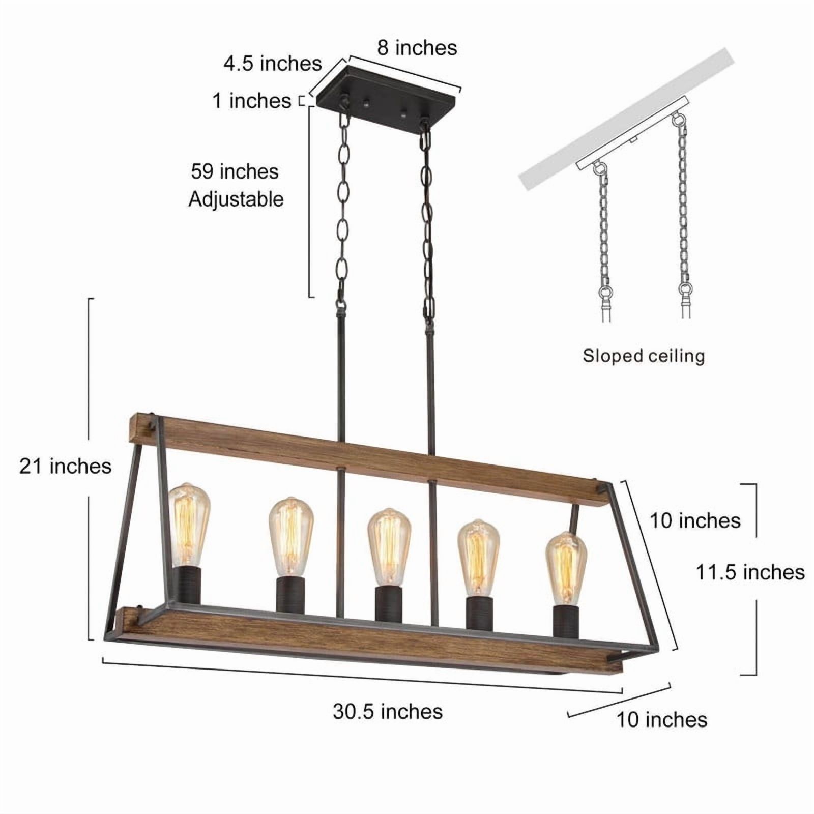 LNC Musleisynin 5-Light Linear Island Light with Faux Wood Accents and Brushed Silver Frame