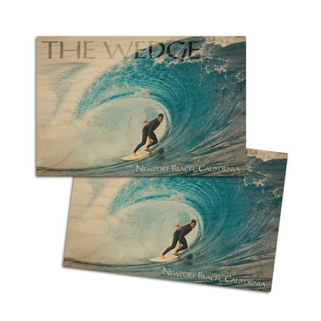 

Newport Beach California Surfer in Perfect Wave (4x6 Birch Wood Postcards 2-Pack Stationary Rustic Home Wall Decor)