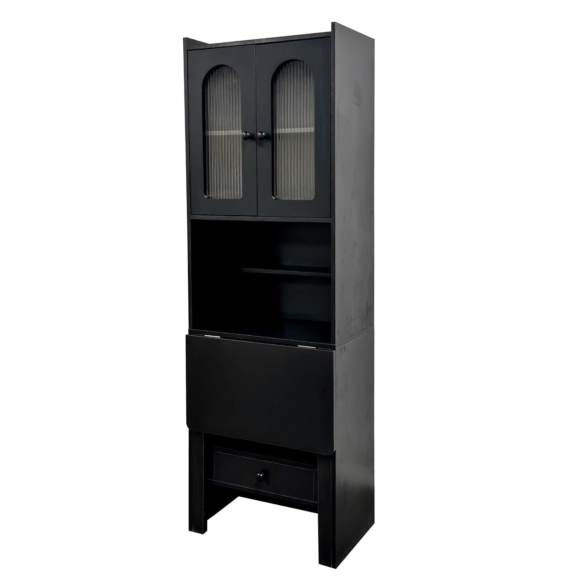 Fold-Out Convertible Writing Desk Cabinet with Shelf Drawer Home Office Workstation, White