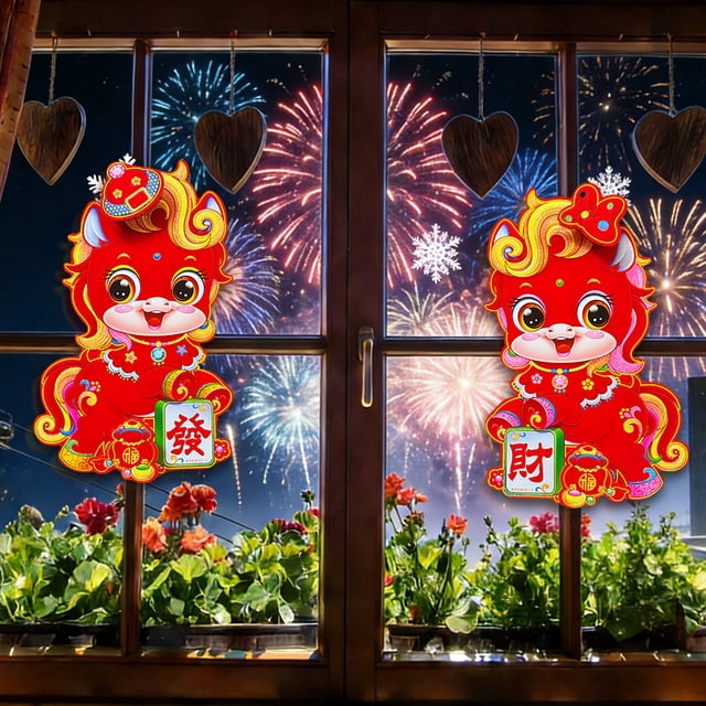 Pegatinas de puerta de Año Nuevo Chino Año del Caballo Oro Flokado Decoración de Pared del Festival de Primavera Reutilizable Juego de Pegar y Pegar