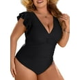 thumbnail image 3 of Women's Plus Size Bathing Suit One Piece Tummy Control Swimsuit Full Coverage Retro Ruffle Swimwear, 3 of 13