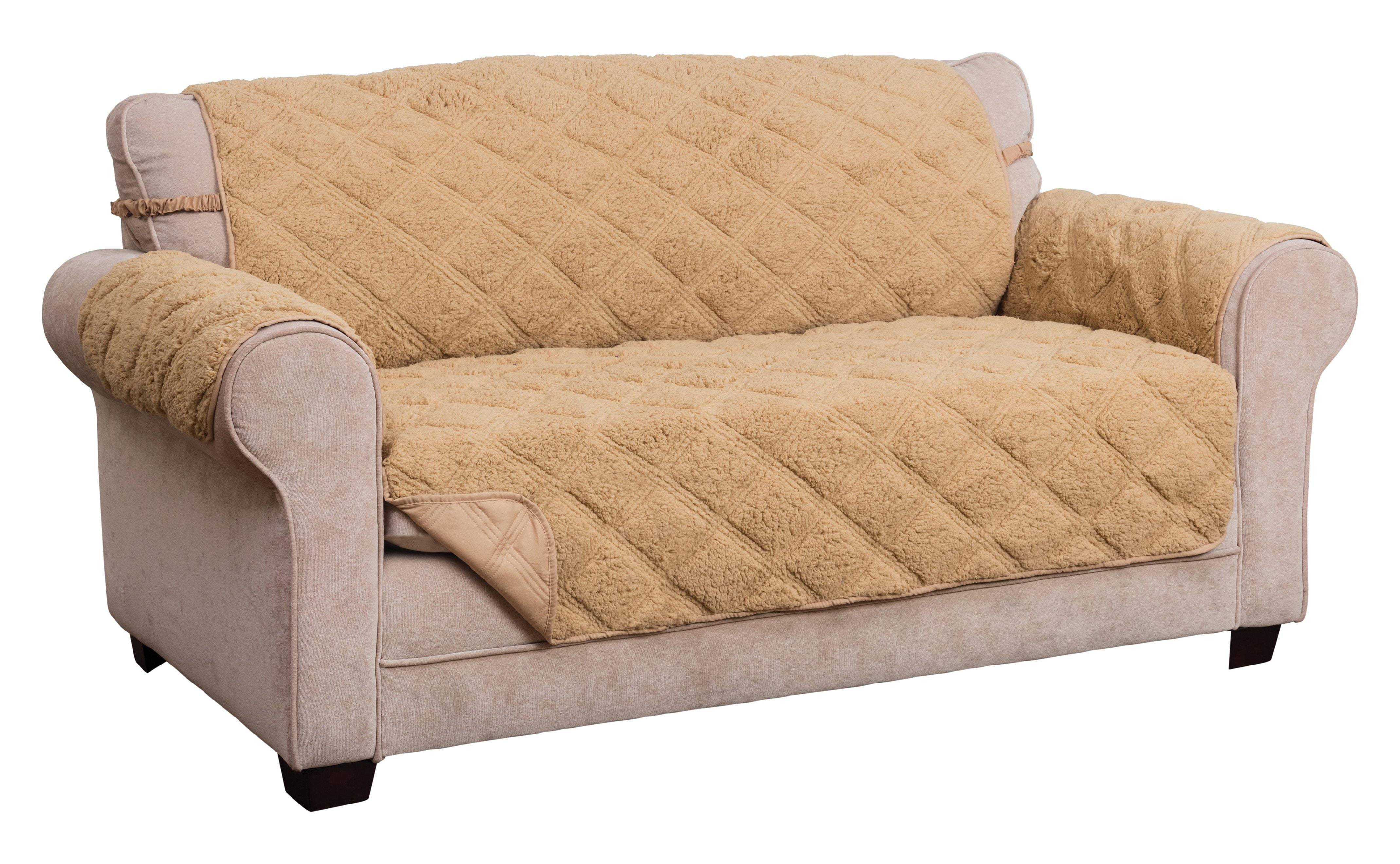 Innovative Textile Solutions 1Piece Hudson Sherpa Waterproof Sofa Furniture Cover, Toast