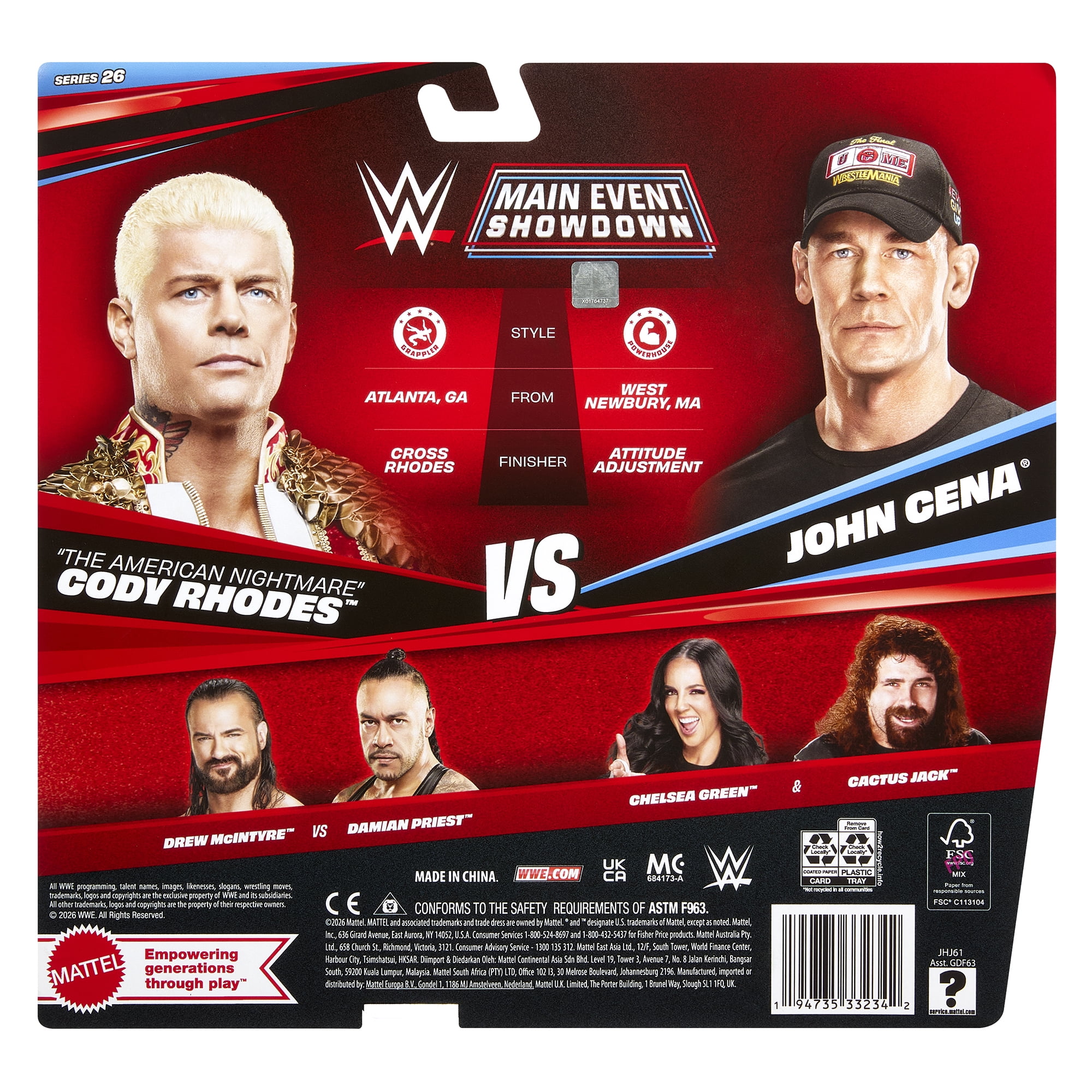 John Cena & Cody Rhodes - WWE Main Event 2-Packs 26 Mattel WWE Toy Wrestling Action Figures