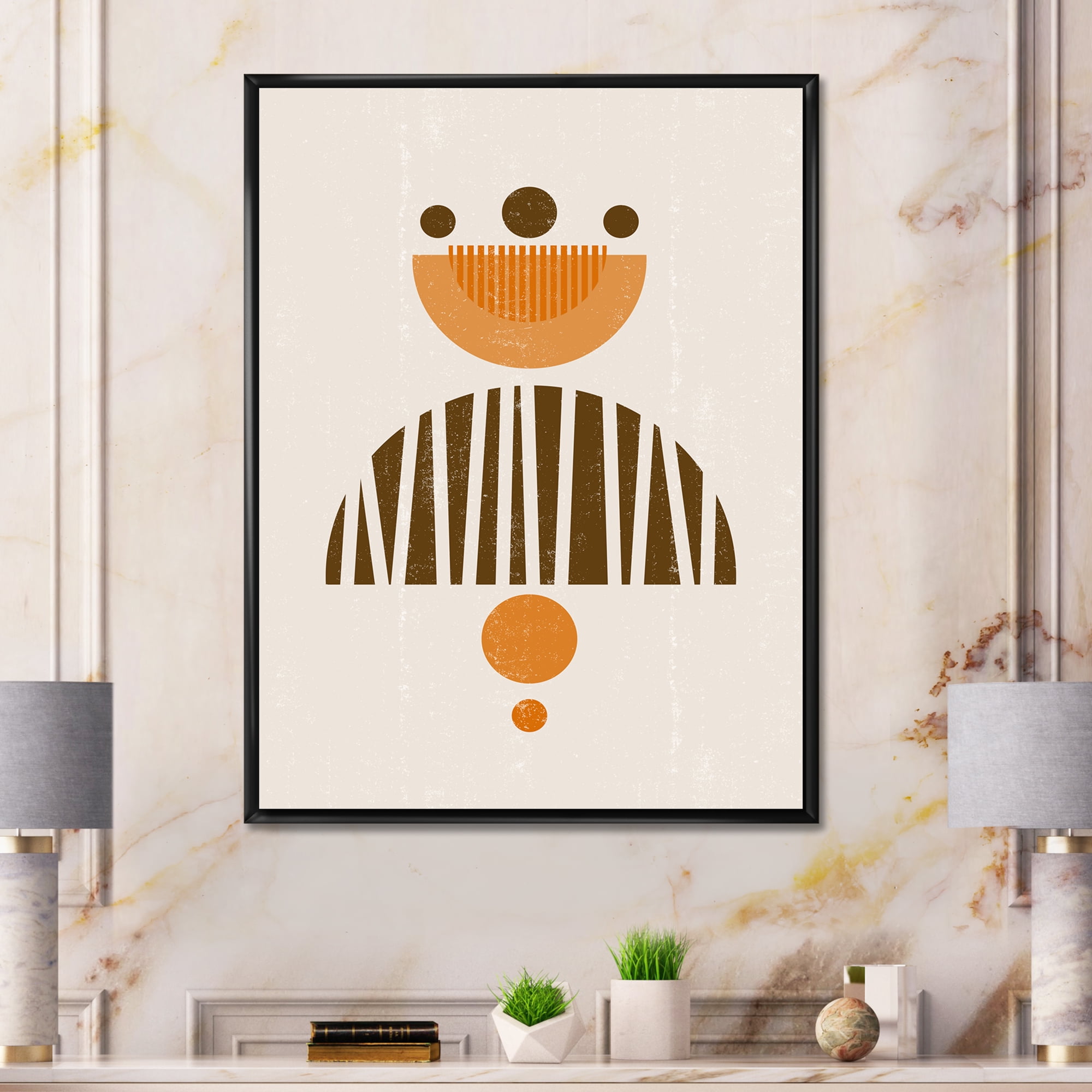 Designart 'Abstract Minimal Moon and Sun In Earth Tones IV' Modern Framed Canvas Wall Art Print