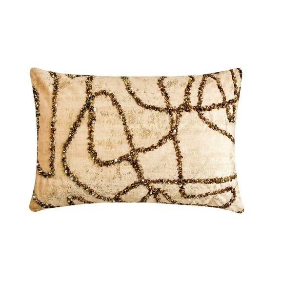 The HomeCentric Decorative Lumbar Pillow Cover Gold, 12"x16" (30x40 cm) Jacquard Foil, Bead, Sequins, Hand Embroidery Oblong Pillow Cover For Sofa, Couch, outdoor, Abstract Modern - Astral Glow Gold