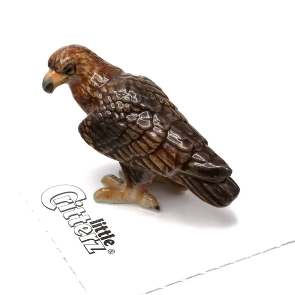 Little Critterz Brown Eagle Khrysos Bird Hand-painted - Home Decor Bird Decorative Figurine Birthday Gift - Miniature Porcelain Figurine