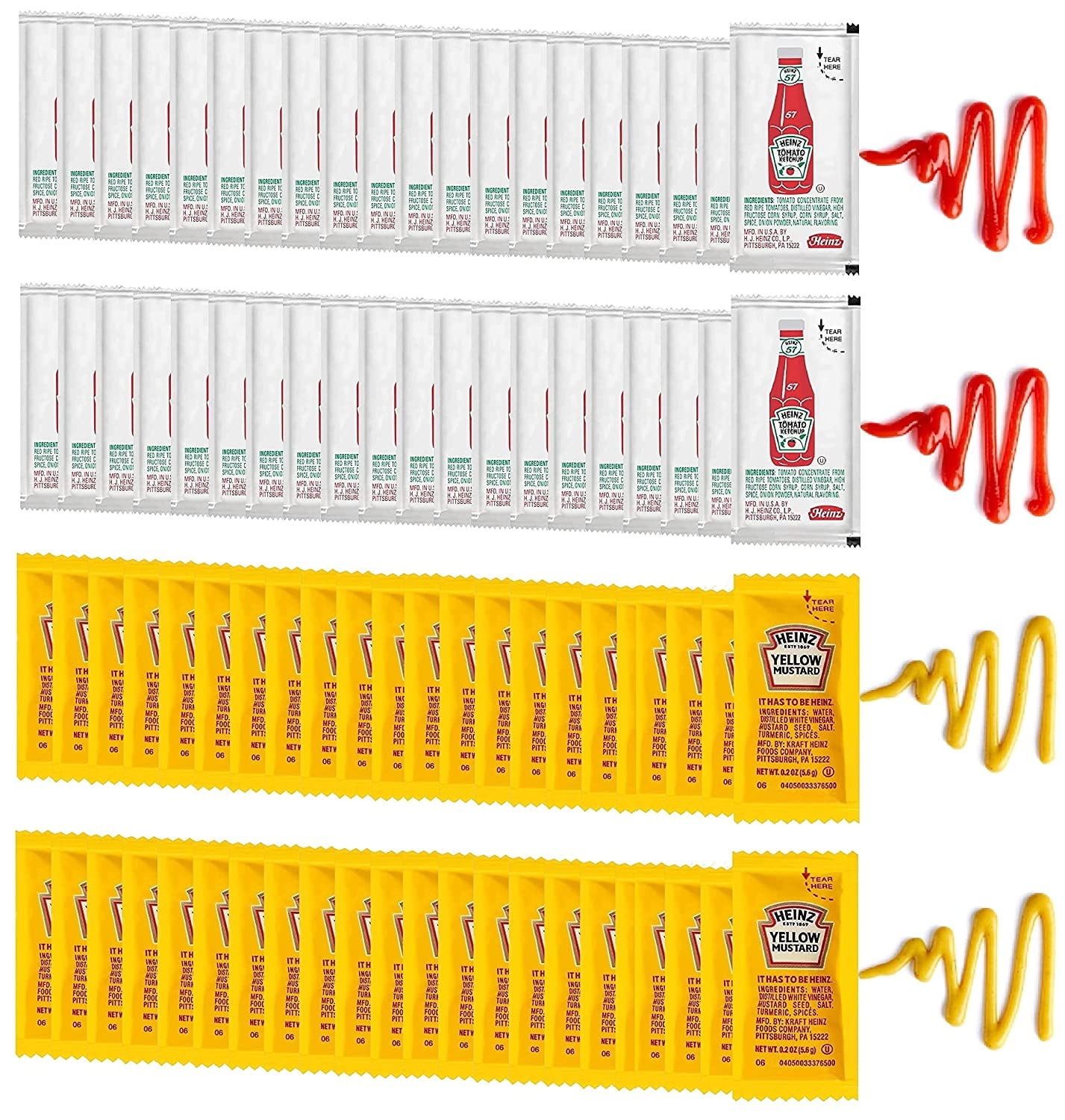 Condiments combo,Heinz ketchup, Mustard, (55 each individual packets
