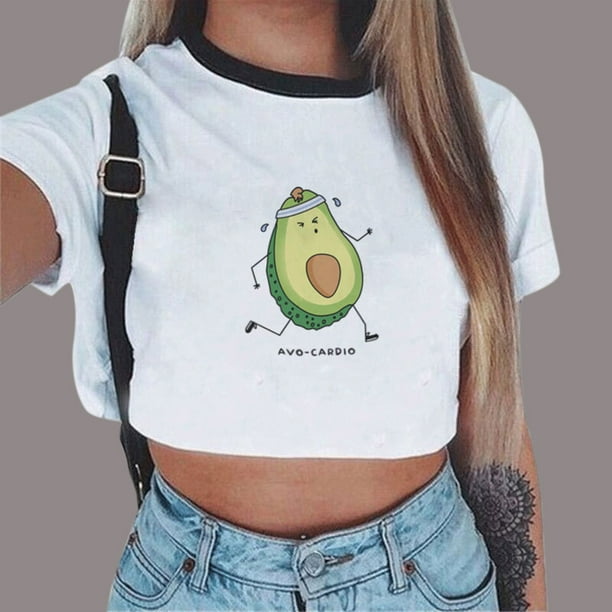 Camiseta corta de manga corta con estampado de aguacate de dibujos animados para mujer sidaley FS11769 01 Walmart en linea