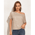 thumbnail image 2 of PrettyGuide Women's Sparkly Sequin Tops Short Sleeve Glitter Loose Party Shirt Blouse Boat Neck Dressy Top, 2 of 7