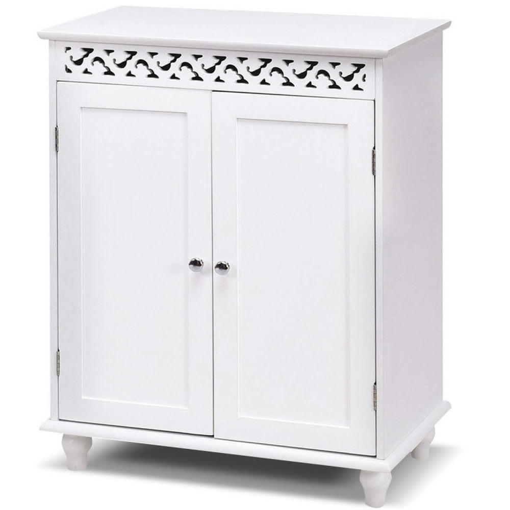 Finihen Storage Cabinet, Floor Cabinet, Wooden 2-Door Storage Cabinet Cupboard, for Bathroom, Living Room, Bedroom, Kitchen, White