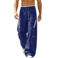 thumbnail image 3 of cllios Mens Cargo Pants with Zipper Pockets Loose Fit Wide Leg Trousers Drawstring Elastic Waist Outdoor Casual Lightweight Work Pants Navy M, 3 of 10