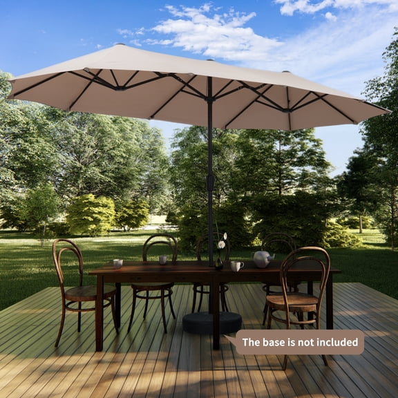 Autlaycil 13ft Rectangle Patio Umbrella with Crank System, Sturdy Ribs for Pool, Yard, Market - Beige