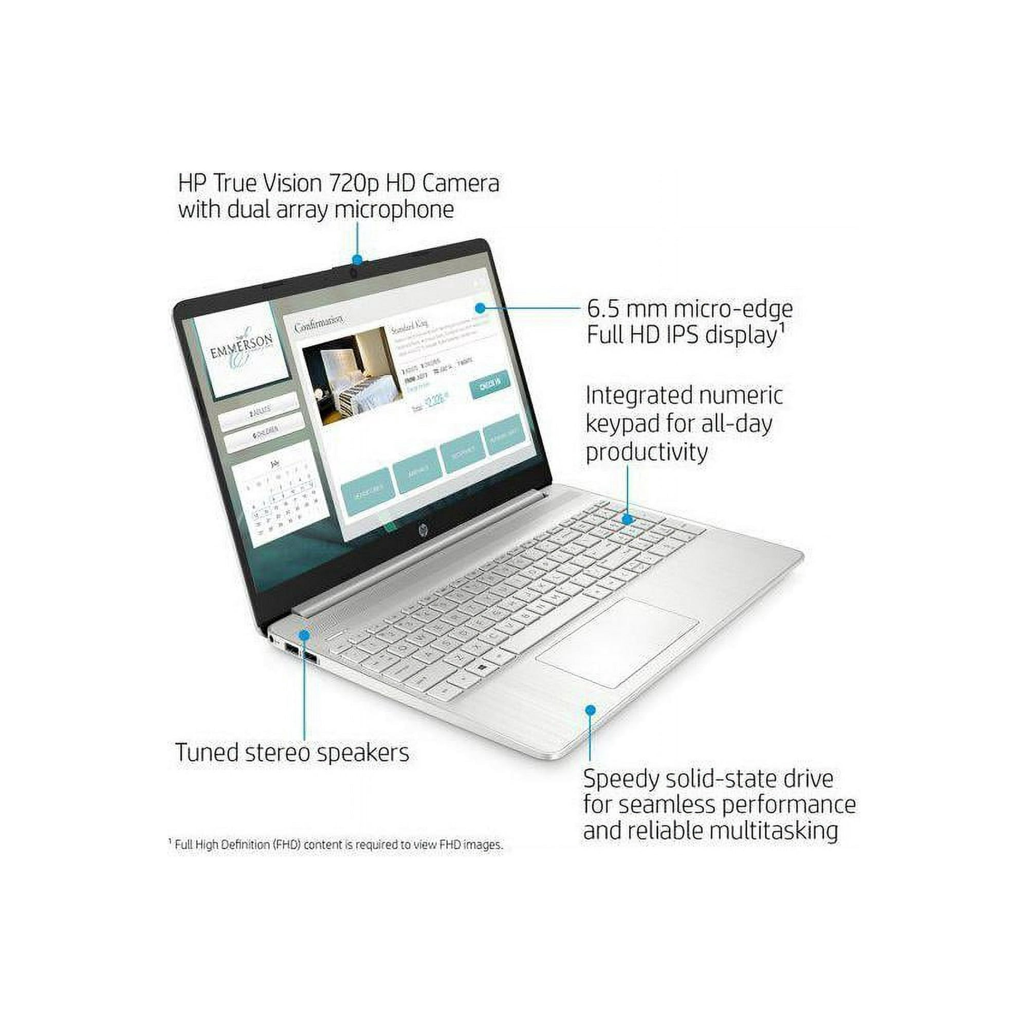 HP 15.6" IPS Micro-Edge Laptop Computer, AMD Athlon N3050,4GB Memory, 128GB SSD Storage, Windows 11 Pro, Fast Performance for Work & Study