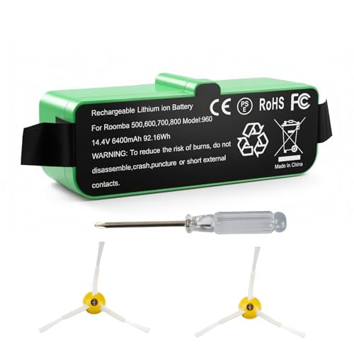 14.4V 6400mAh Lithium Ion Replacement Battery for iRobot Roomba Compatible with iRobot Roomba 500/600/700/800 Series: 510,521,530,550,570,580,610,622,650,760,860,870