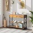 thumbnail image 1 of 3 Tier Console Table for Entryway with Drawer and 2 Open Storage, Industrial Sofa Table with Storage for Living Room, Narrow Console Table with X Design, Sturdy and Durable, 1 of 9