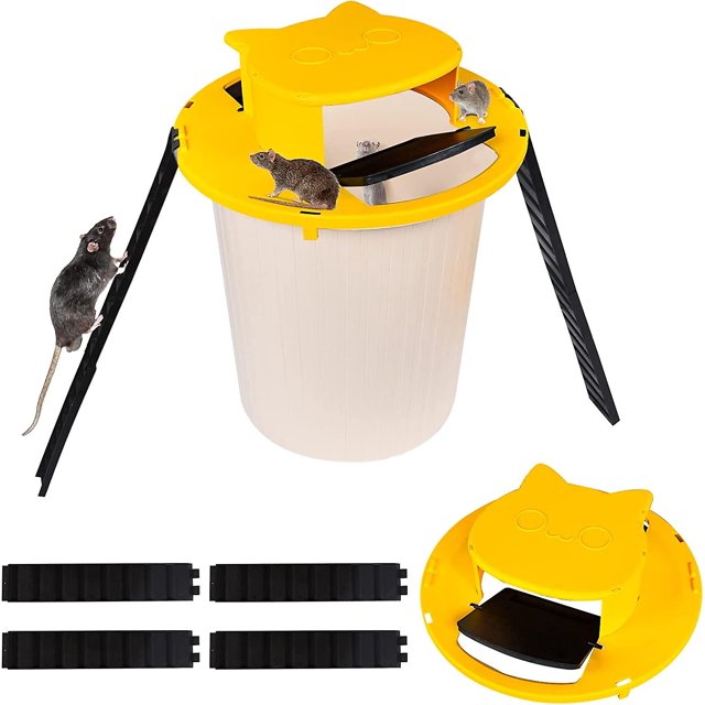 Trampa para ratones con cubo, trampa para ratas y receptor de ratones, tapa deslizante para cubo, trampas para ratones reutilizables, trampa inteligente para ratones, tapa para cubo de ratón con escal Feliz Sencillez