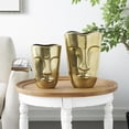 thumbnail image 2 of DecMode 13", 10"H Face Gold Aluminum Metal Vase with Abstract Details, Set of 2, 2 of 13